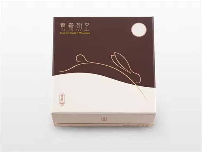 鴛鴦奶皇月餅包裝設(shè)計(jì)，寥寥數(shù)筆，簡(jiǎn)潔傳神。