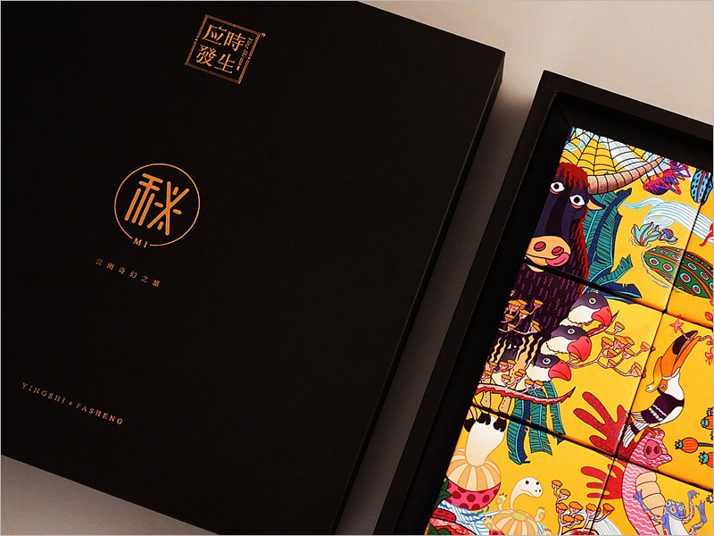 云南奇幻之旅月餅禮盒包裝設(shè)計(jì)，多彩的顏色，靈活多變的形象，設(shè)計(jì)風(fēng)格很云南