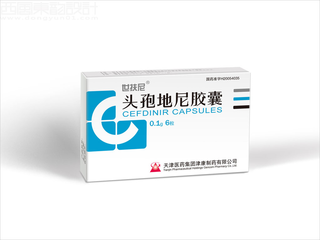 天津醫(yī)藥集團津康制藥有限公司世扶尼頭孢地尼膠囊包裝設計之0.1g×6粒裝