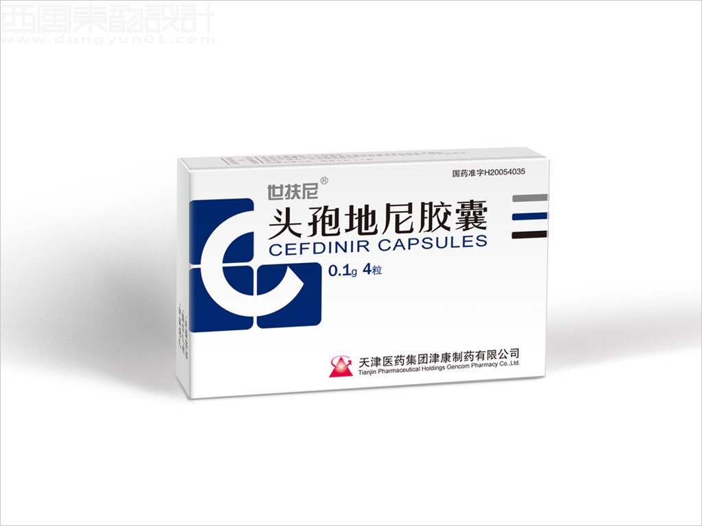 天津醫(yī)藥集團津康制藥有限公司世扶尼頭孢地尼膠囊包裝設計之0.1g×4粒裝