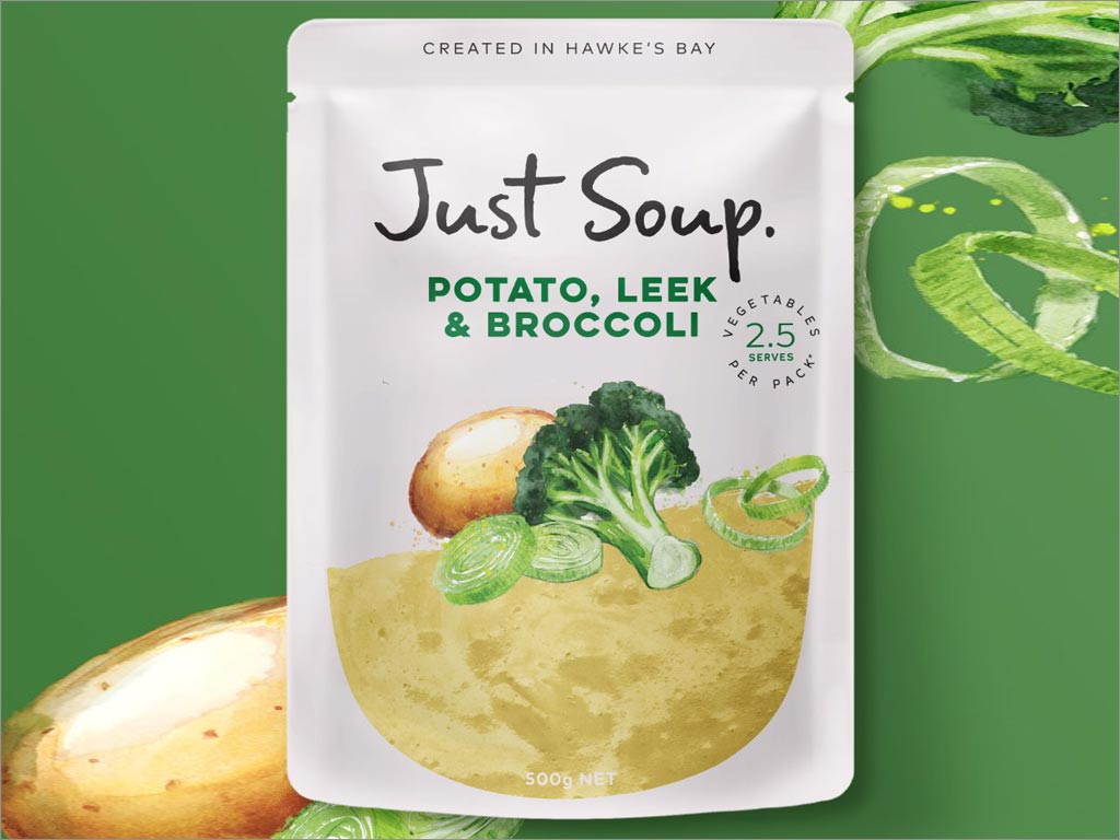 采用水彩插圖的Just Soup土豆西藍(lán)花果蔬養(yǎng)生湯包裝設(shè)計