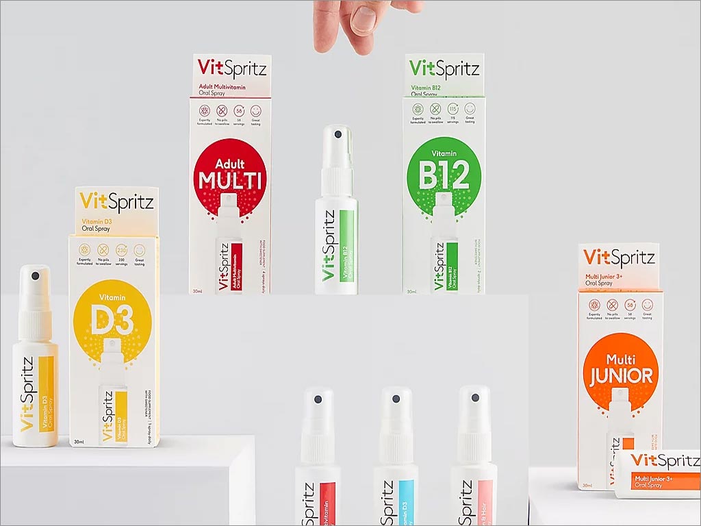 英國(guó)VitSpritz維生素口腔噴霧劑保健品瓶簽外盒包裝設(shè)計(jì)