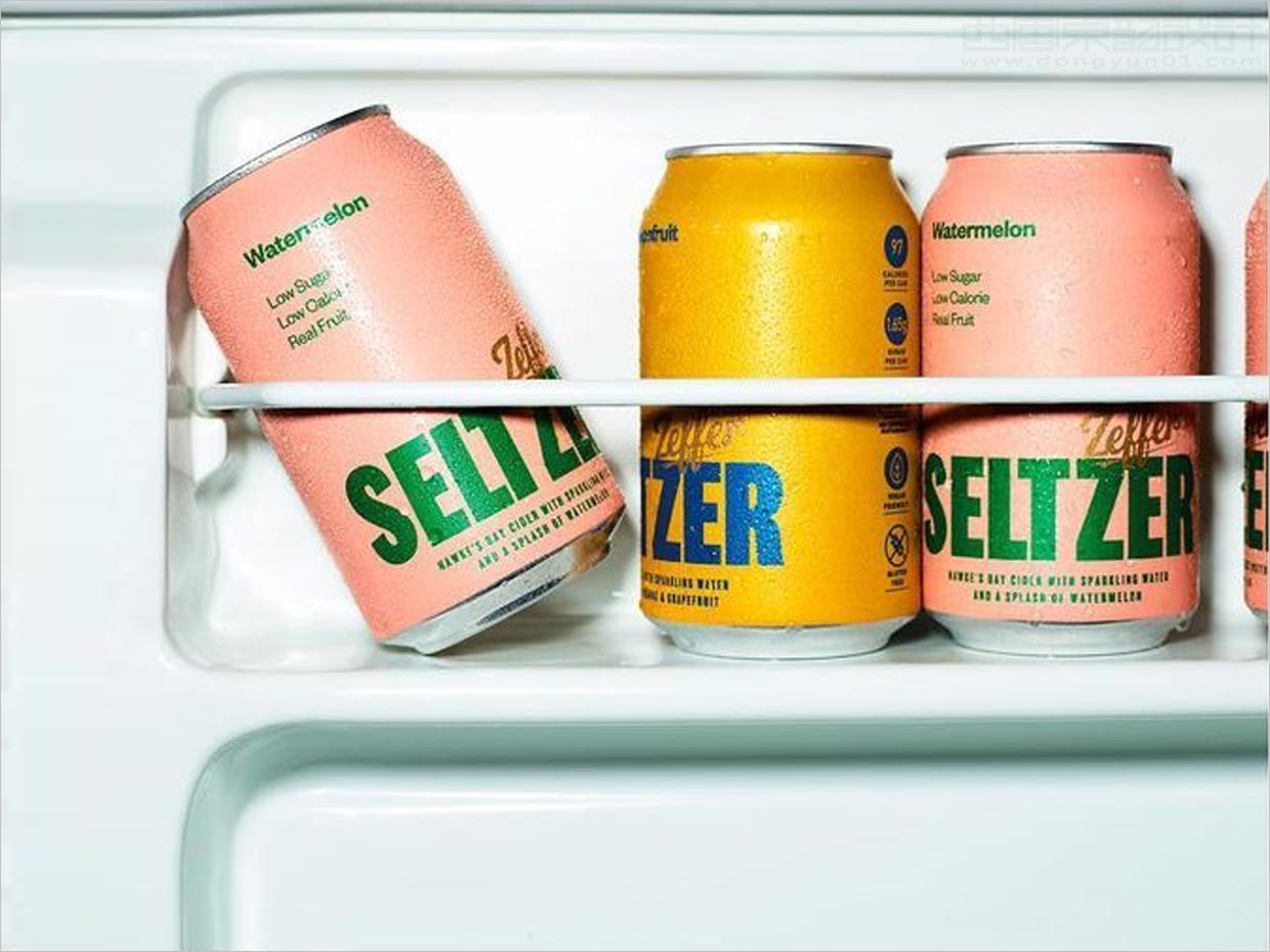 采用醒目品牌字體設(shè)計(jì)的新西蘭Zeffer蘋果酒蘇打水飲料包裝設(shè)計(jì)