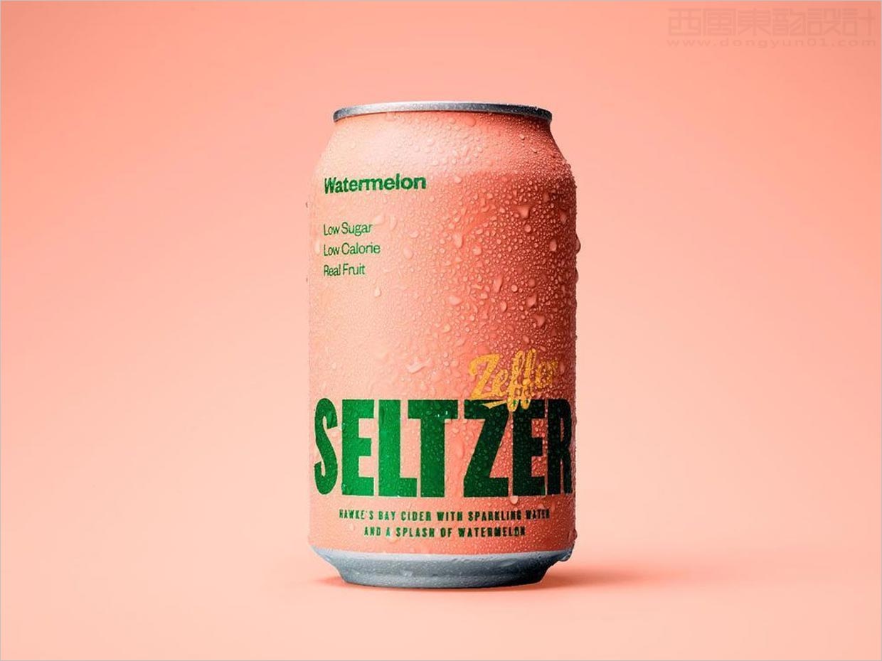 采用醒目品牌字體設(shè)計(jì)的新西蘭Zeffer蘋果酒蘇打水飲料包裝設(shè)計(jì)